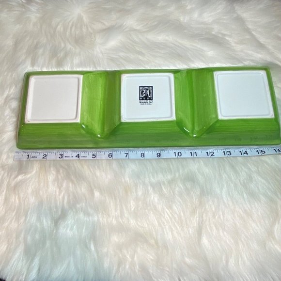 214 West Rectangle Relish Dish Stunning Green And Blue With Black Olive Ceramic - Picture 5 of 10